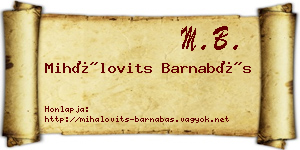 Mihálovits Barnabás névjegykártya