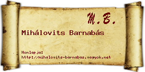Mihálovits Barnabás névjegykártya